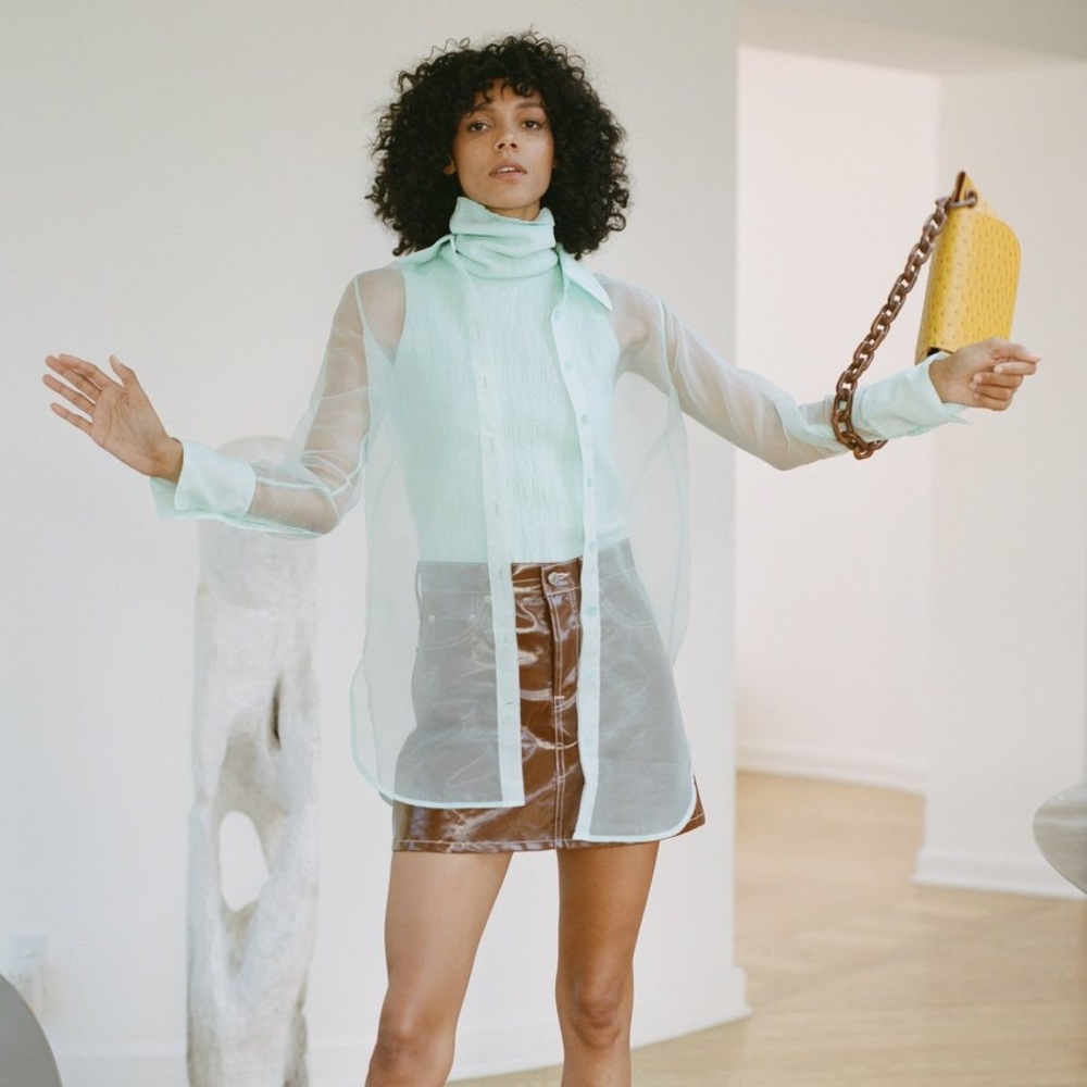 SIMON MILLER Rowena Button-Up Top in Aqua
